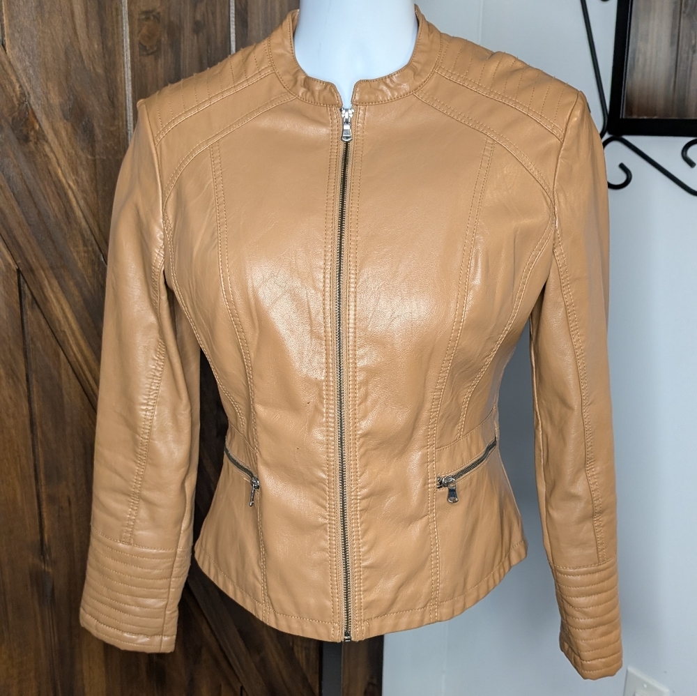 Tan Faux Leather Women's Jacket